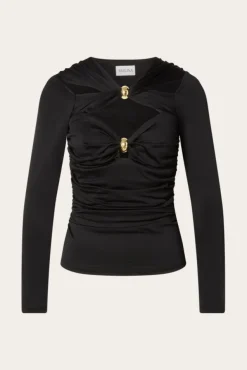 Amela Embellished Long Sleeve Jersey Top Black