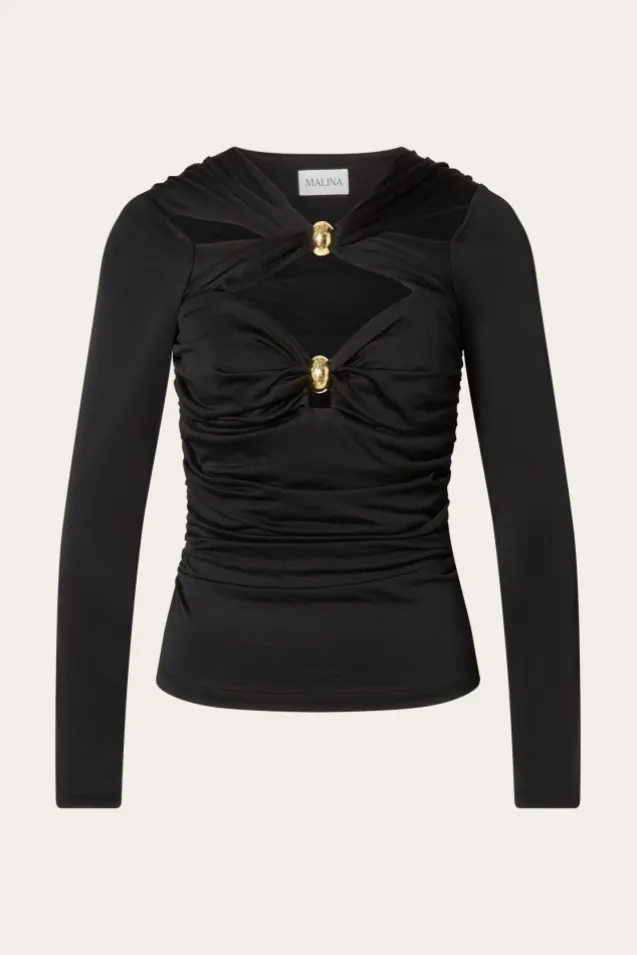 Amela Embellished Long Sleeve Jersey Top Black
