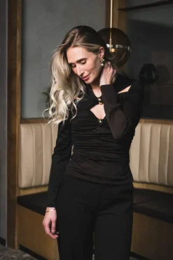 Amela Embellished Long Sleeve Jersey Top Black