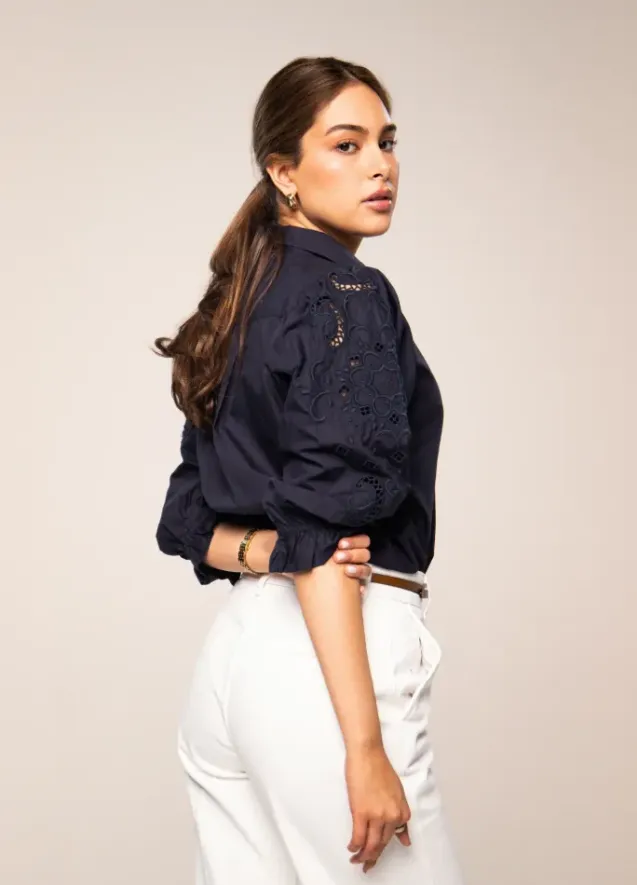 Amy Embroidered Shirt Marine Poplin