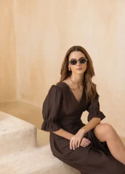 Andrea Dress Espresso Linen