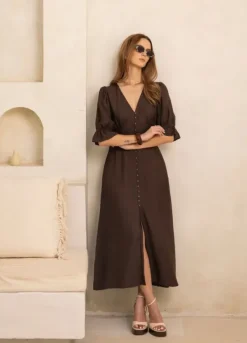 Andrea Dress Espresso Linen
