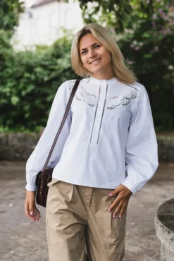 Aneliah C Poplin Emb Blouse White
