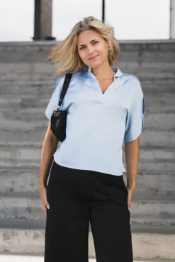 Anelle Heavy Sateen Blouse Light Blue