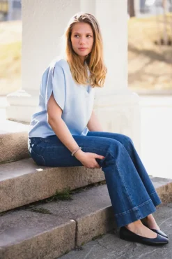Anelle Heavy Sateen Blouse Light Blue
