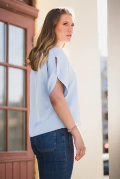 Anelle Heavy Sateen Blouse Light Blue