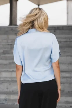 Anelle Heavy Sateen Blouse Light Blue