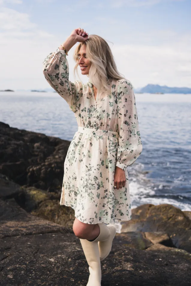 Anna Dress Green Tint Flower