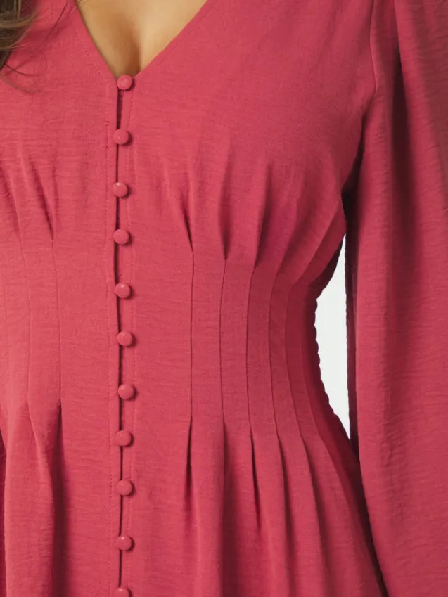 Annelie Solid Crepe Dress Cherry Pink