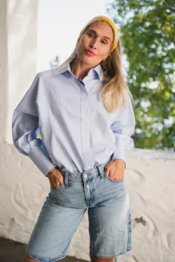 Anne Shirt White With Sky/Navy Stripes
