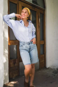 Anne Shirt White With Sky/Navy Stripes