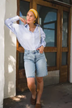Anne Shirt White With Sky/Navy Stripes