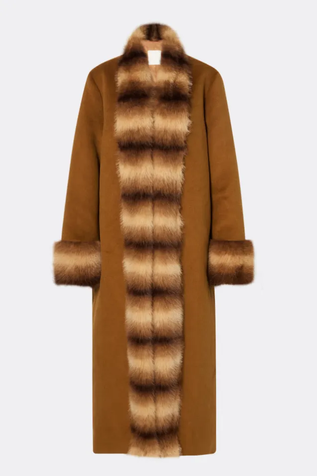Anouk Yve Faux Fur Wool Coat Camel Anouk Yve