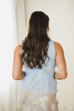 Ansol Solid Chiffon Top Light Blue