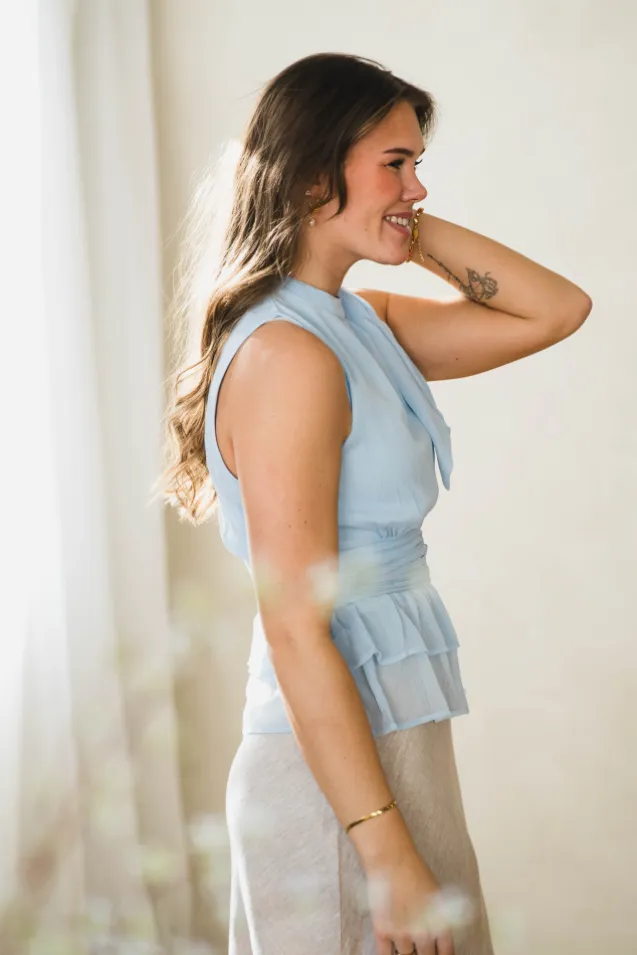 Ansol Solid Chiffon Top Light Blue