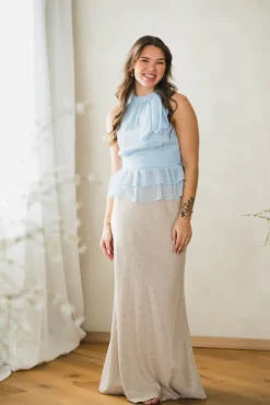 Ansol Solid Chiffon Top Light Blue