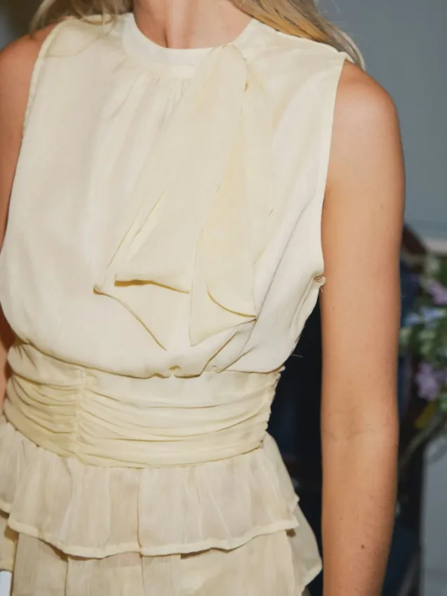 Ansol Solid Chiffon Top Light Yellow