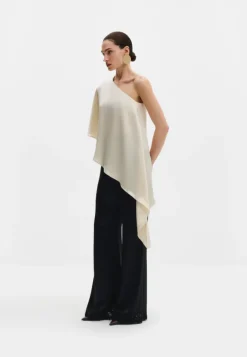 Aria One Shoulder Asymmetric Satin Blouse Pearl