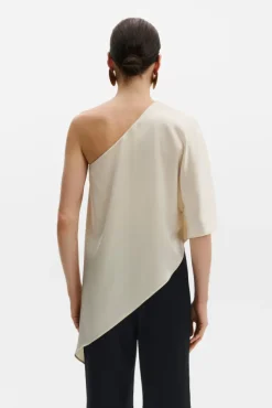 Aria One Shoulder Asymmetric Satin Blouse Pearl