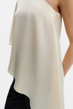 Aria One Shoulder Asymmetric Satin Blouse Pearl
