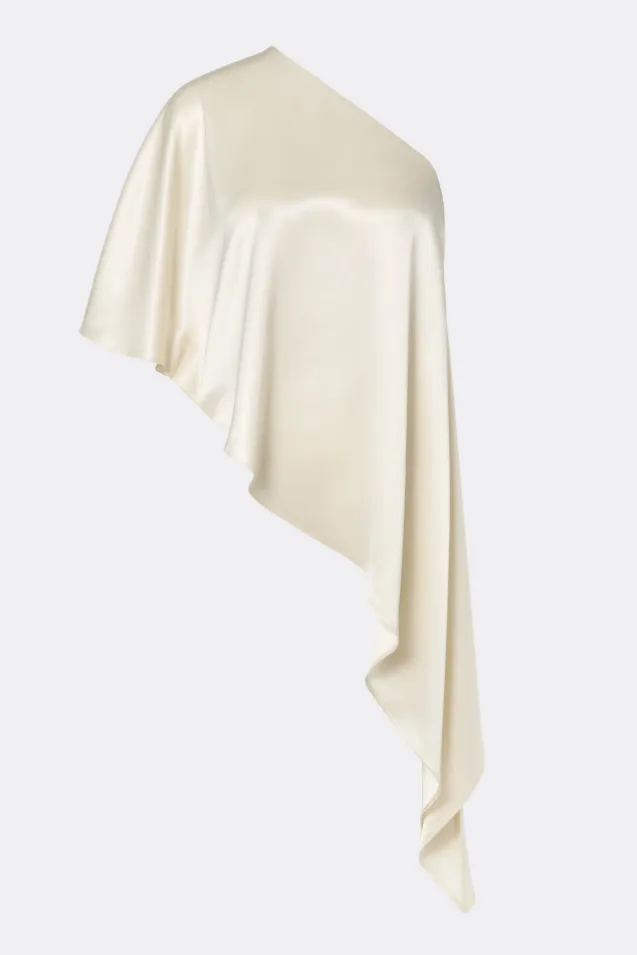 Aria One Shoulder Asymmetric Satin Blouse Pearl