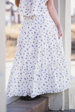Asta Small Blossom Skirt White Blue