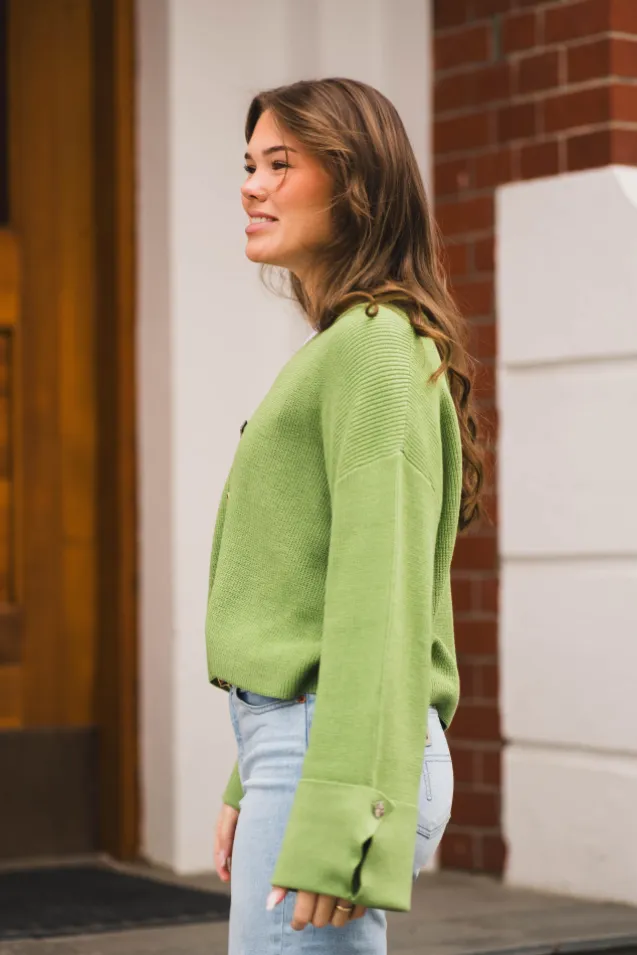 Atari Rib Cardigan Leaf Green