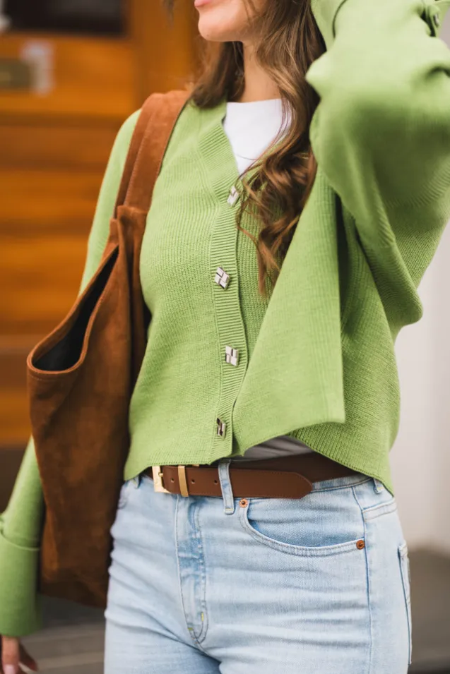 Atari Rib Cardigan Leaf Green