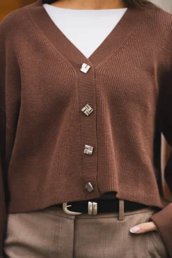 Atari Rib Cardigan Walnut Brown