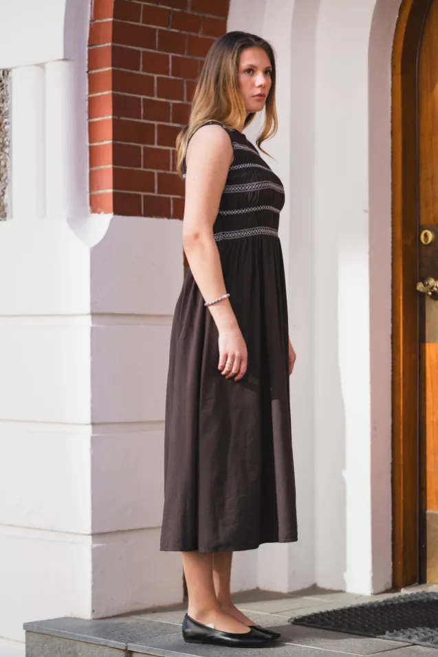 Atika Deco Smock Dress Dark Brown