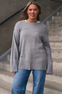 Babette LS O-Neck Knit Pullover Medium Grey Melange