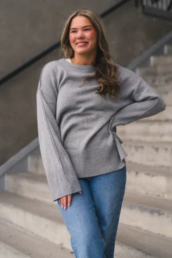 Babette LS O-Neck Knit Pullover Medium Grey Melange