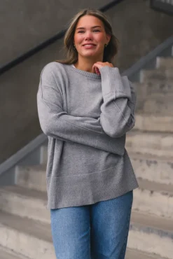 Babette LS O-Neck Knit Pullover Medium Grey Melange