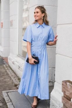 Baia Stripe Poplin Dress Light Blue