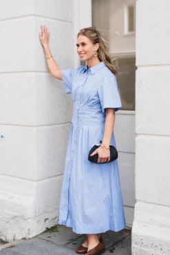 Baia Stripe Poplin Dress Light Blue