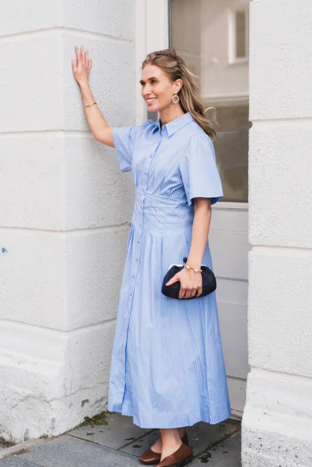 Baia Stripe Poplin Dress Light Blue