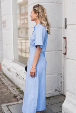 Baia Stripe Poplin Dress Light Blue
