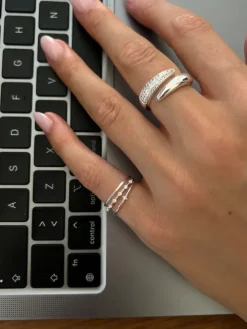 Beaded Zirconia Stacker Ring Silver