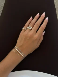 Beaded Zirconia Stacker Ring Silver