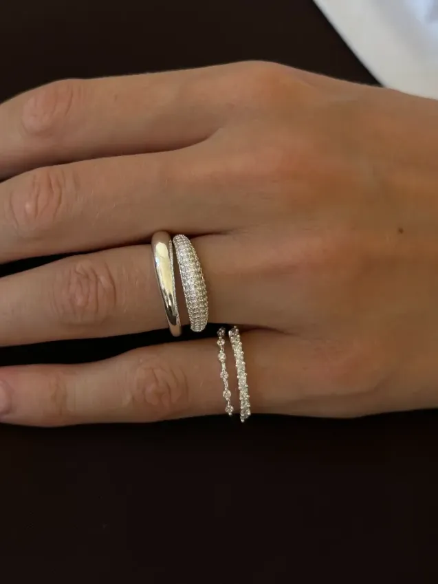 Beaded Zirconia Stacker Ring Silver