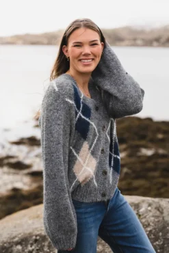 Beleney Small Check Fluff Cardigan Dark Grey