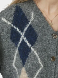 Beleney Small Check Fluff Cardigan Dark Grey