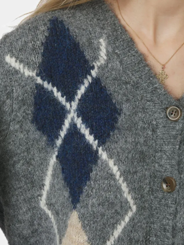 Beleney Small Check Fluff Cardigan Dark Grey