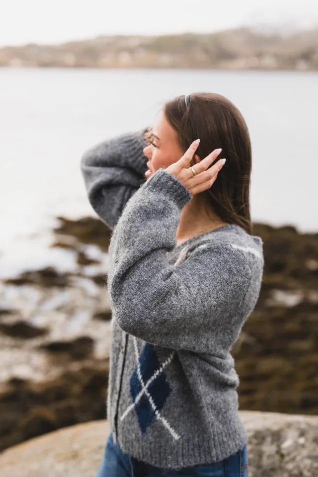 Beleney Small Check Fluff Cardigan Dark Grey