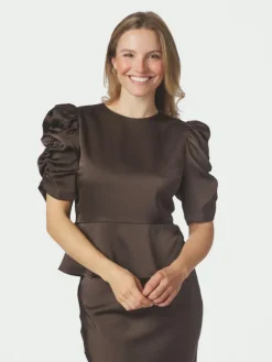 Benua Heavy Sateen Blouse Dark Brown
