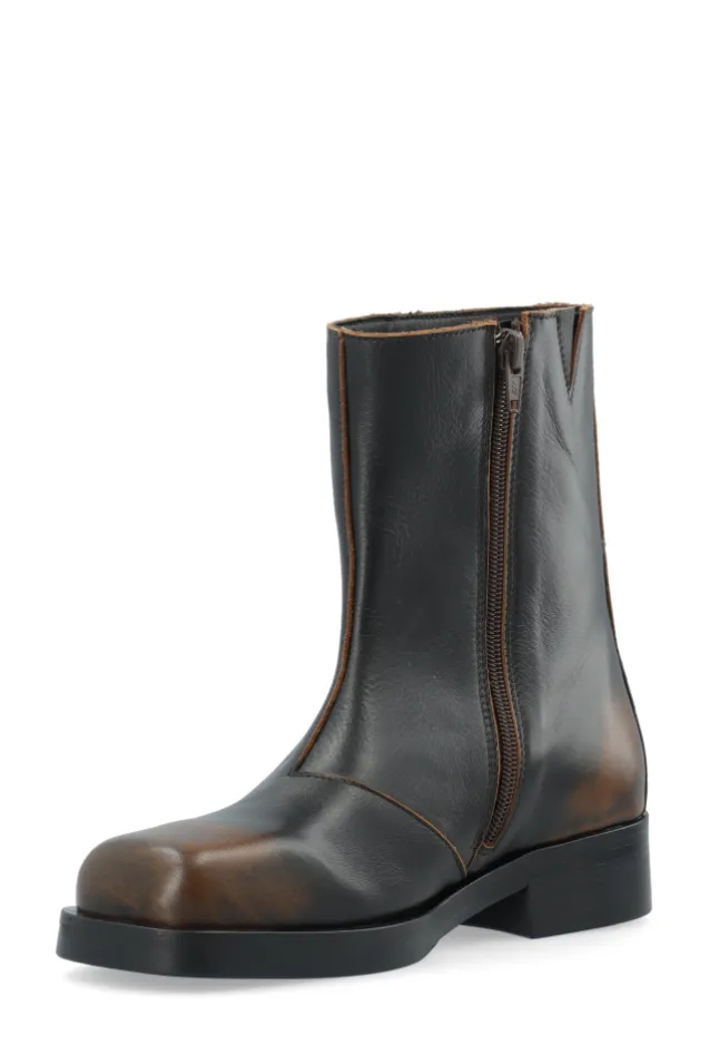 Betty Zip Boot Distressed Leather Brown