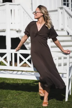 Bomba Structure Solid Dress Dark Brown