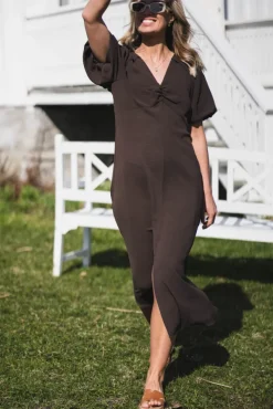 Bomba Structure Solid Dress Dark Brown