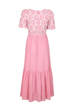 Broderie Anglaise Maxi Dress Rose Pink