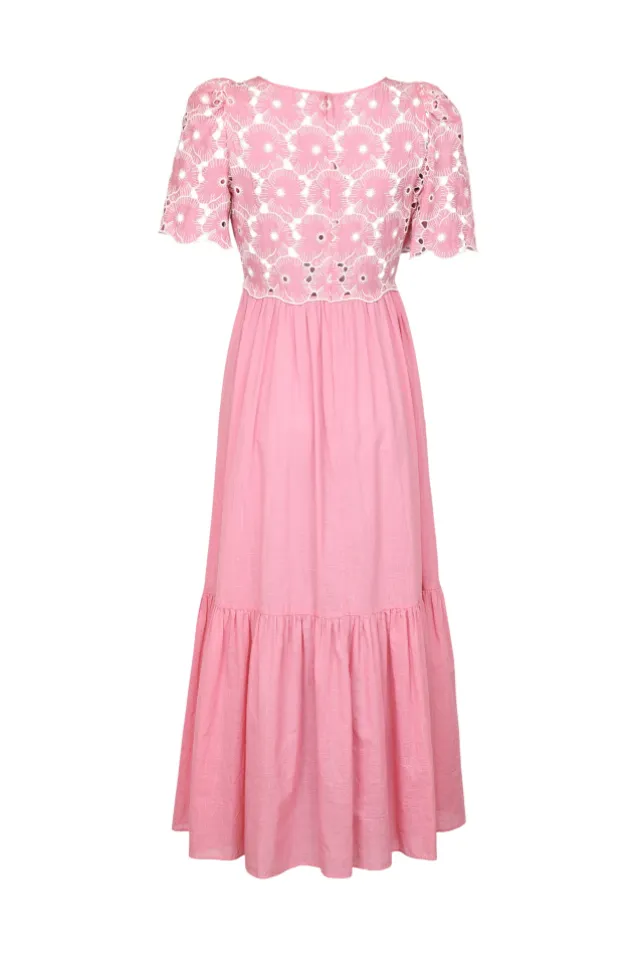 Broderie Anglaise Maxi Dress Rose Pink